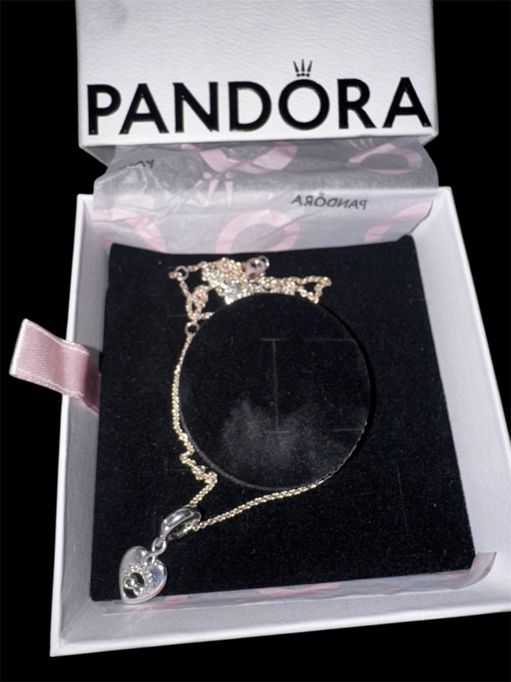 Pandora Silver Heart Necklace with Sparkling Accent